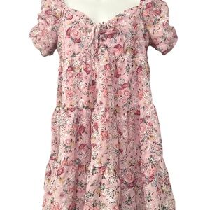 “Blue Rain” Pink Off-Shoulder Dress